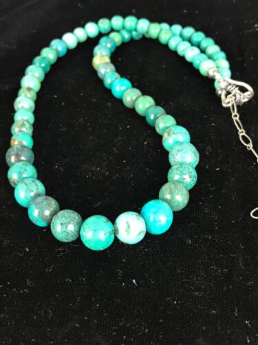 Navajo Spiderweb Turquoise Bead Necklace | Sterling Silver | 18" | Authentic Native American Handmade | 8463