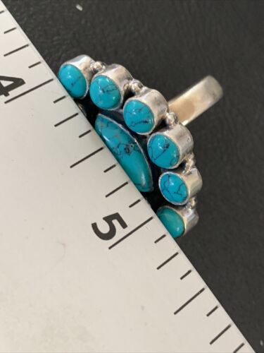 Navajo Blue Cluster Turquoise Ring | Authentic Native American Sterling Silver | Multi-Stone | Sz 6 | 12304