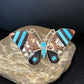 Zuni Butterfly Inlay Ring | Coral Turquoise Onyx Mother of Pearl | Sz 7 | Sterling Silver | 14439
