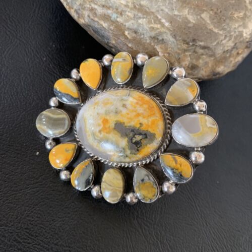 Navajo Yellow Bumblebee Jasper Cluster Ring | Authentic Native American Sterling Silver | Multi-Stone | Sz 6 | 14222