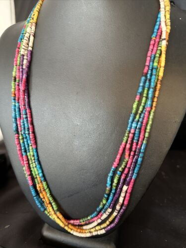 Multi-Color Shell Heishi Necklace | Sterling Silver | 22" | Authentic Native American Handmade | 14816