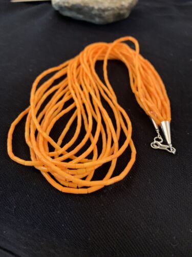 Stabilized Orange Spiny Oyster Heishi Necklace | 10 Strand | Sterling Silver | Authentic Native American Handmade | 619