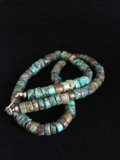 Navajo Blue Turquoise Heishi Necklace | Sterling Silver | Authentic Native American | 19" | 1754