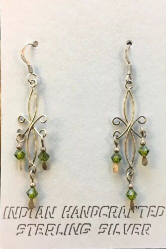 Green Peridot Minimalist Earrings | Navajo Sterling Silver | Native American Handmade | 8988