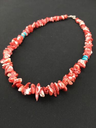 Native American Red Spiny Oyster Navajo Necklace | Sterling Silver | 18" | 4763