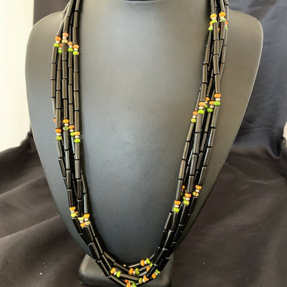 Navajo Black Onyx Spiny Turquoise Bead Necklace with Pendant | Sterling Silver | 22" | 10922
