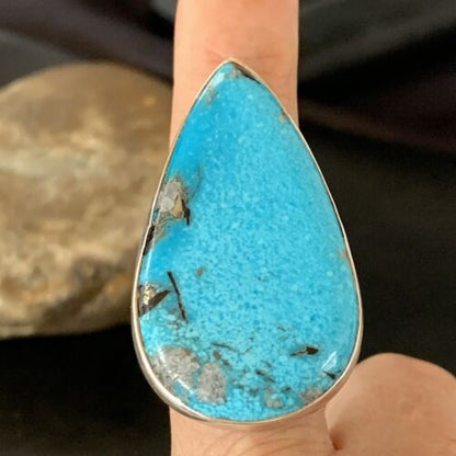 Navajo Blue Kingman Turquoise Ring | Sterling Silver | Sz 10 | Authentic Native American Handmade | 11728 - Masha USA