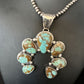 Navajo Blue #8 Turquoise Squash Blossom Necklace Pendant | Authentic Native American Sterling Silver | Naja | 14241