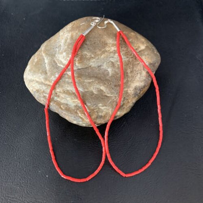 Handmade Sterling Silver Heishi Beads Earrings with Faux Red Coral | 5" | 13502