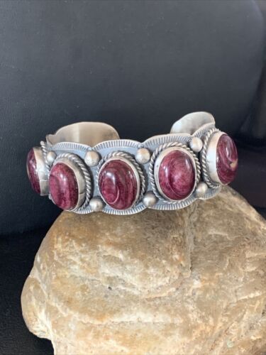 Navajo Purple Spiny Oyster Row Cuff Bracelet | Sterling Silver | Authentic Native American Handmade | 2089