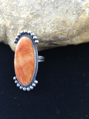 Navajo Orange Spiny Oyster Ring | Sterling Silver | Sz 9 | Authentic Native American Handmade | 10071