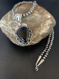 Native American Men's Navajo Pearls Necklace | Sterling Silver Black Onyx Pendant | 13096