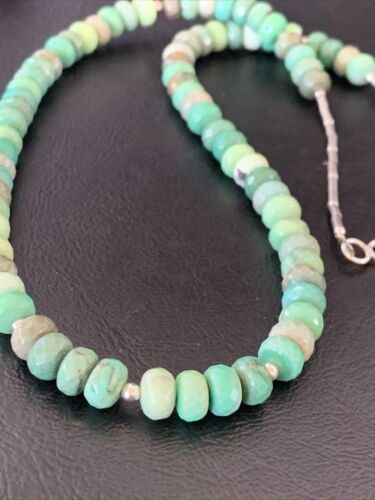 Navajo Green Faceted Turquoise Necklace | Sterling Silver | 22" | Authentic Native American Handmade | 11707