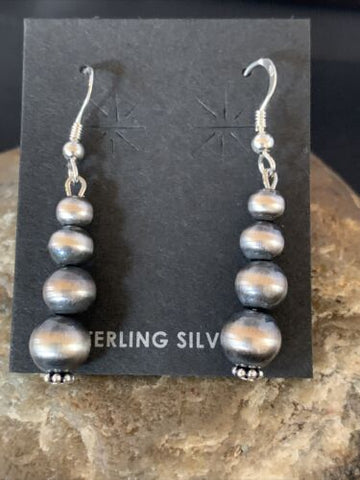 Native American Indian Sterling Silver Navajo Pearls Earrings 1.5” 13201