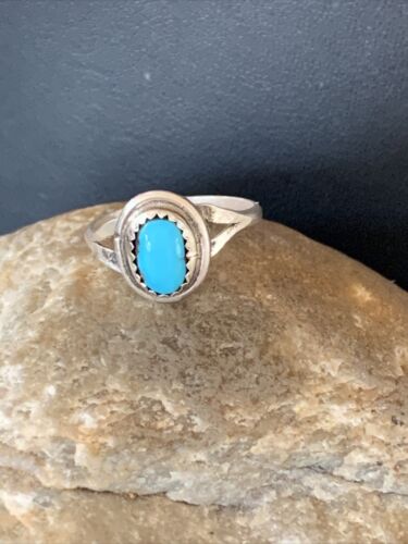 Navajo Blue Turquoise Ring | Sterling Silver | Sz 7.5 | Authentic Native American Handmade | 10723