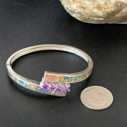 Southwestern Navajo Orange Opal Amethyst Bracelet | Sterling Silver | 7" | 13124