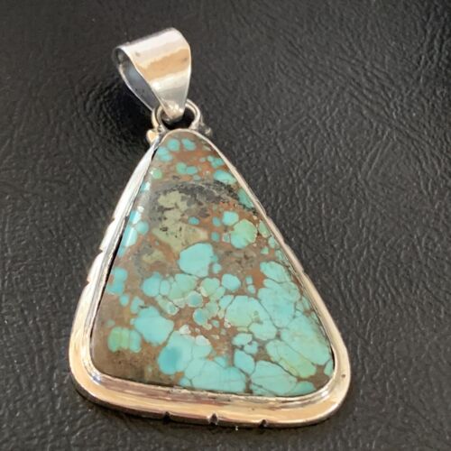 Navajo Spiderweb Turquoise Pendant | Sterling Silver | 2" | Authentic Native American Handmade | 10752 - Masha USA