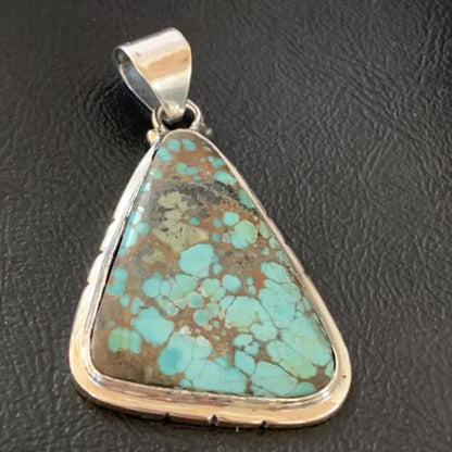Navajo Spiderweb Turquoise Pendant | Sterling Silver | 2" | Authentic Native American Handmade | 10752 - Masha USA