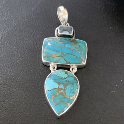 Navajo Blue Topaz Mojave Turquoise Pendant | Authentic Native American Sterling Silver | Multi-Stone | 10714
