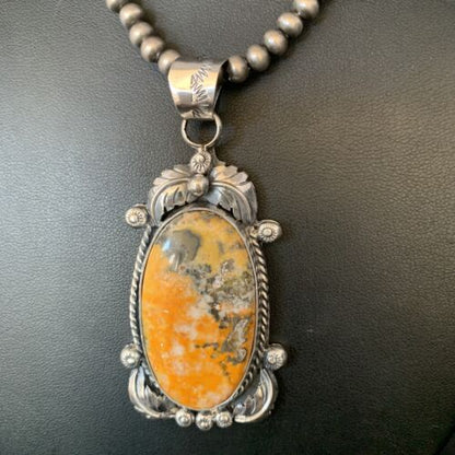 Navajo Bumblebee Jasper Pendant Necklace | Sterling Silver | Authentic Native American Handmade | 14201