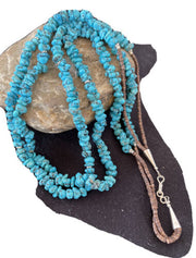 Navajo Kingman Turquoise 2 Strand Necklace | Sterling Silver | Authentic Native American Handmade | 01159