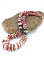 Native American Spiny Oyster Graduated Necklace | Navajo Sterling Silver | 21" | 4719