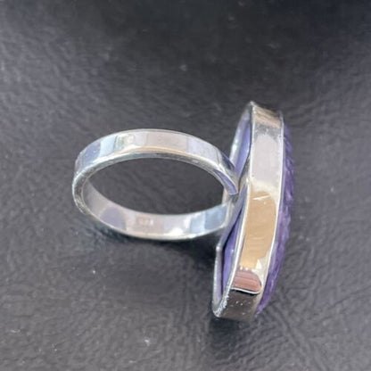 Navajo Women's Oval Purple Charoite Ring | Sterling Silver | Sz 8 Adjustable | Authentic Native American Handmade | 10567