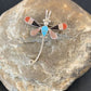 Turquoise & Mother of Pearl Inlay Dragonfly Necklace Pin Pendant | Zuni Sterling Silver | Native American Handmade | 12324