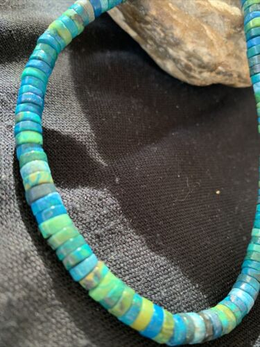Navajo Pearls Azurite Heishi Necklace | Sterling Silver | 20" | Authentic Native American Handmade | 01037