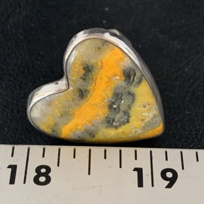 Navajo Sterling Silver Yellow Heart Bumble Bee Jasper Ring | Sz 8 Adjustable | Handmade Jewelry | 14023