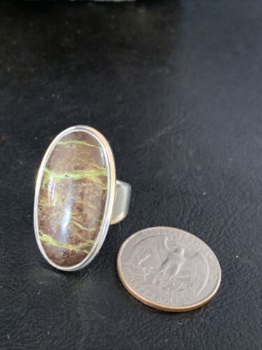 Navajo Green Gaspeite Ring | Sterling Silver | Sz 8.5 | Authentic Native American Handmade | 13781