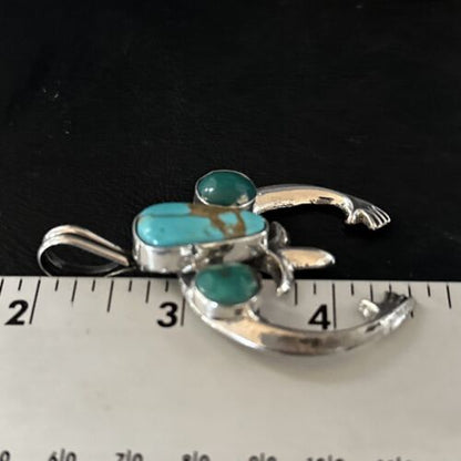 Navajo Sterling Silver Blue #8 Turquoise Naja Pendant | Authentic Native American Handmade | 14674