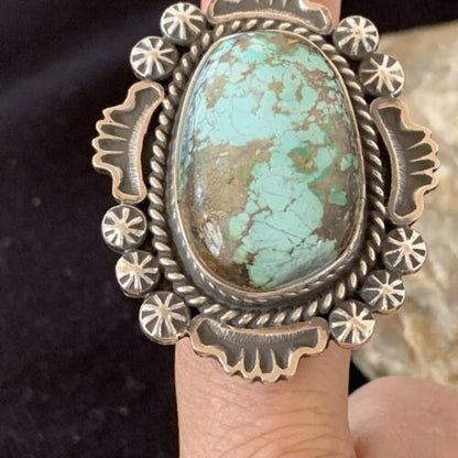 Navajo Green Royston Turquoise Ring | Sterling Silver | Sz 8 | Authentic Native American Handmade | 1476