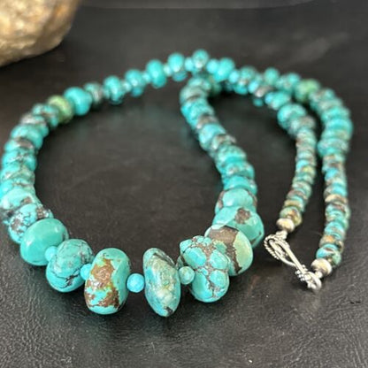 Navajo Pearls Sterling Silver Blue Spiderweb Turquoise Necklace | Authentic Native American | 26" | 14358