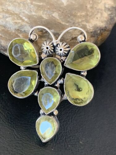 Navajo Dragonfly Pendant | Faceted Green Peridot Cluster | Authentic Native American Sterling Silver | Multi-Stone | 2.25" | 12742