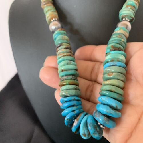 Navajo Blue Green Turquoise Necklace | Sterling Silver | Authentic Native American | 20" | 10217