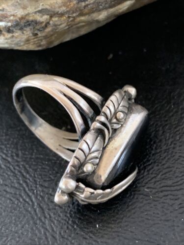 Native American Indian Design Black Onyx Ring | Sterling Silver | Sz 6.5 | 10796