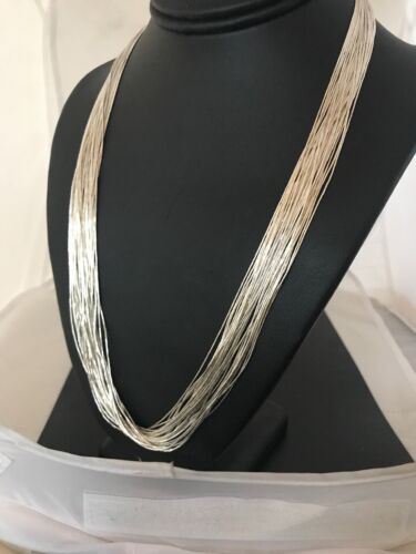 Native American Heishi Tubes Necklace | 30 Strands Liquid Sterling Silver | 23" | 8481