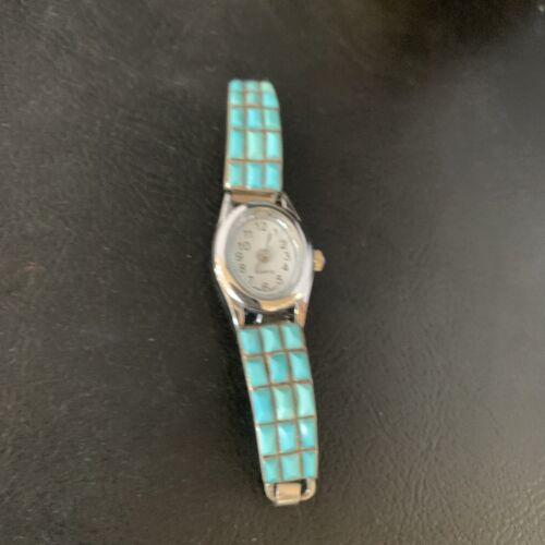 Navajo Sterling Silver Watch Tips with Turquoise Corn Inlay Band | Authentic Native American Jewelry | 13694