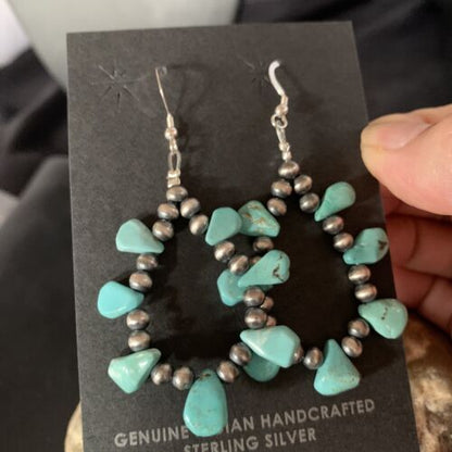 Navajo Blue Cluster Turquoise Bead Earrings | Sterling Silver | Authentic Native American Handmade | 13327
