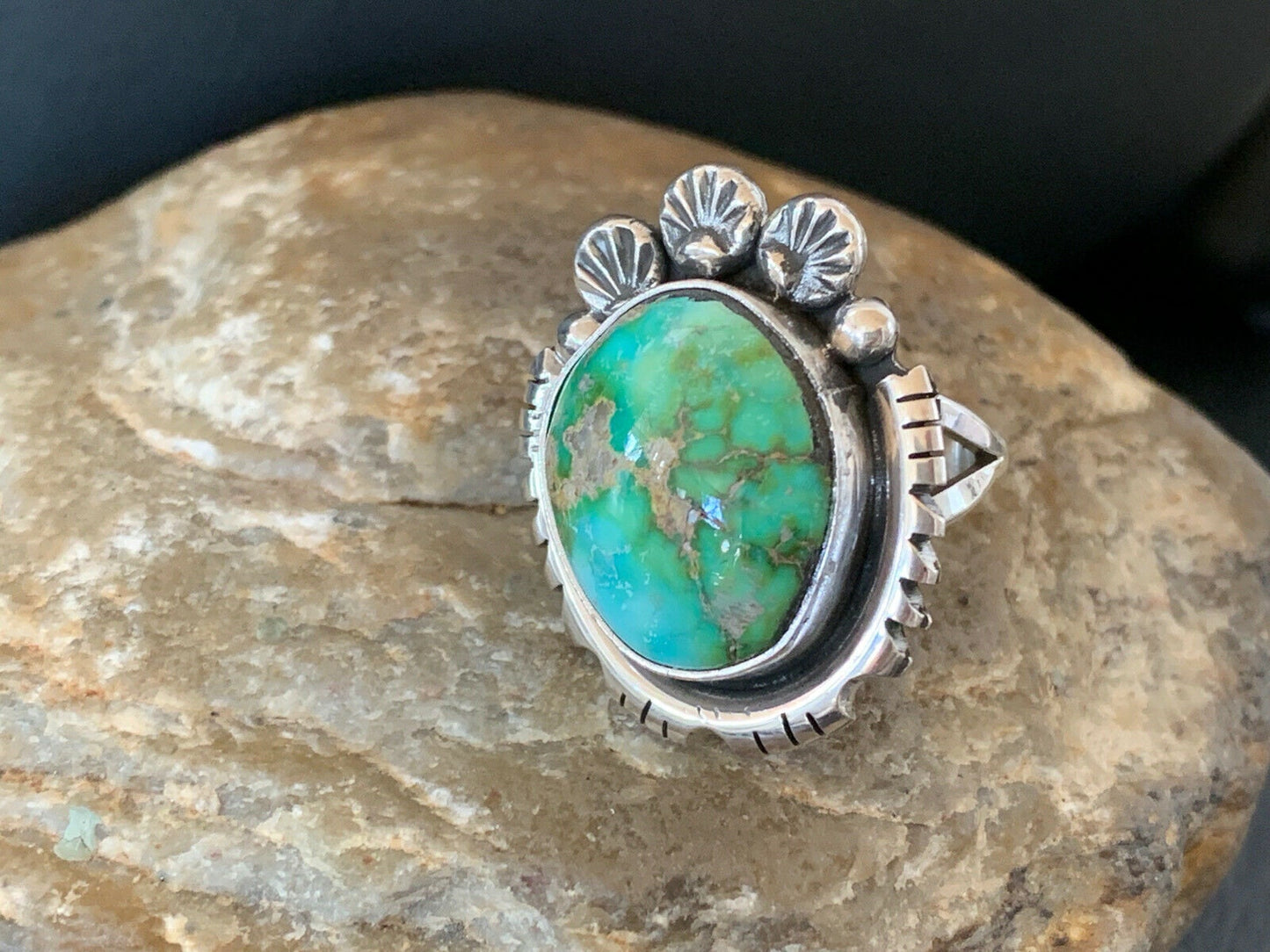 Navajo Green Sonoran Turquoise Ring | Sterling Silver | Sz 9 | Authentic Native American Handmade | 10418