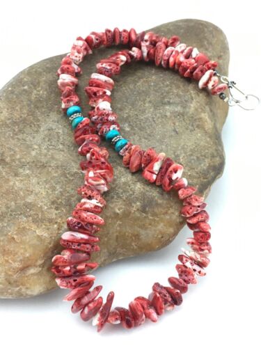 Native American Red Spiny Oyster Navajo Necklace | Sterling Silver | 18" | 4763