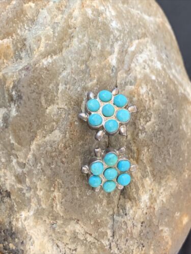 Zuni Petit Point TurquoiseCluster Earrings | Authentic Native American Handmade | Sterling Silver | 1608