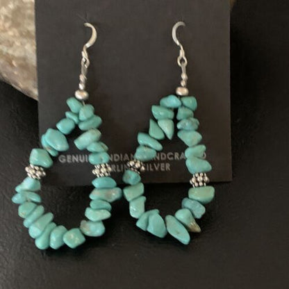 Navajo Turquoise Bead Nugget Earrings | Sterling Silver Pearls | 2" | Authentic Native American Handmade | 12888
