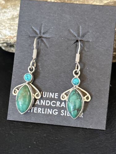 Navajo Blue Turquoise Dangle Earrings | Sterling Silver | 1" | Authentic Native American Handmade | 14773