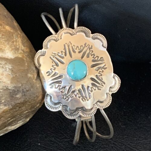 Navajo Turquoise Cuff Bracelet | Sterling Silver | Authentic Native American Handmade | 1219 H Joe