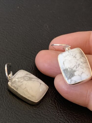 Navajo Sterling Silver White Howlite Black Dangle Rectangle Earrings | 0.75" | 12069