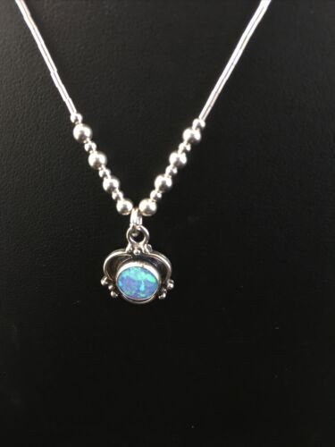 Children's Girls Heishi Beads Sterling Necklace | 15" | Opal Pendant | Navajo Jewelry | 10117