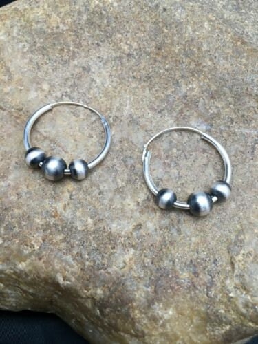 Navajo Sterling Silver Hoop Earrings | Authentic Native American Pearls | Handmade | 3108