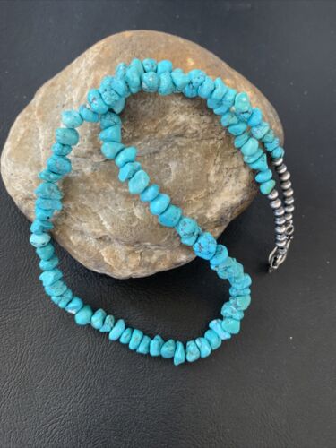 Navajo Kingman Turquoise Necklace | Sterling Silver | Authentic Native American Handmade | 18" | 1965 - Masha USA
